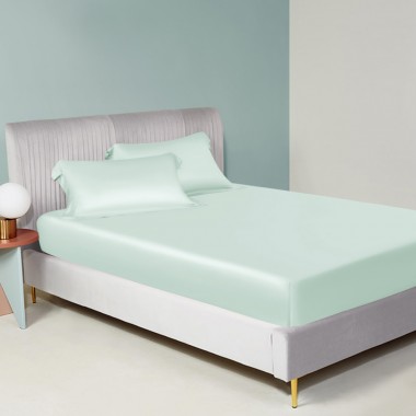 Light Cyan 22 Momme Mulberry Silk Fitted Sheet for Sale