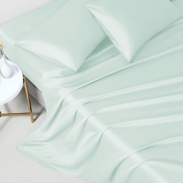 Light Cyan 22 Momme Mulberry Silk Flat Sheet for Sale Light Cyan 22 Momme Mulberry Silk Flat Sheet for Sale