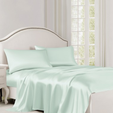 Light Cyan 22 Momme Mulberry Silk Flat Sheet for Sale