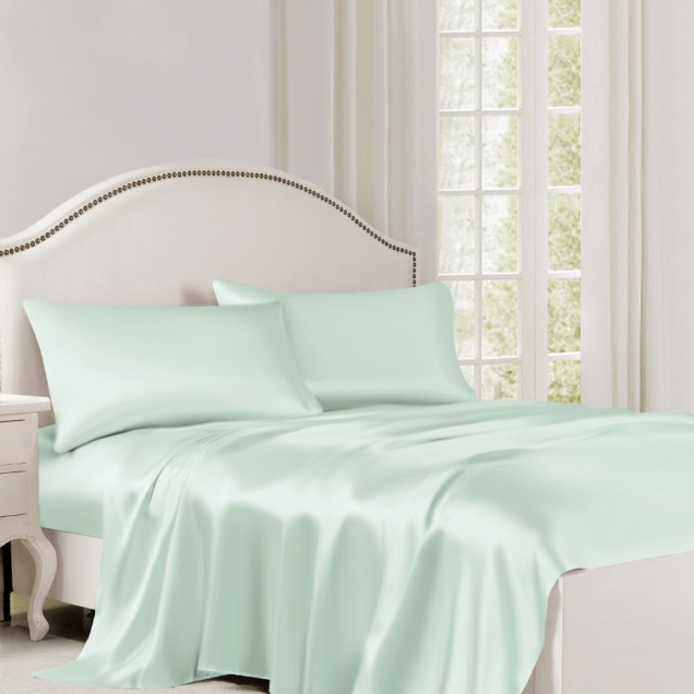 Light Cyan 22 Momme Mulberry Silk Flat Sheet for Sale Light Cyan 22 Momme Mulberry Silk Flat Sheet for Sale
