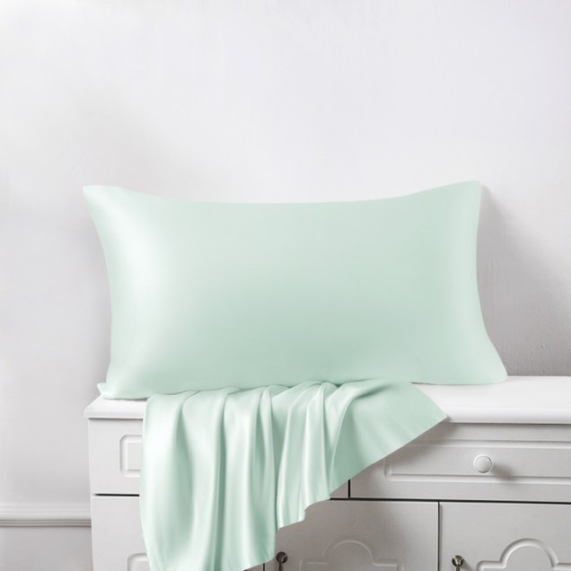 Light Cyan 22 Momme Mulberry Silk Pillowcase with Hidden Zipper for Sale Light Cyan 22 Momme Mulberry Silk Pillowcase with Hidden Zipper for Sale