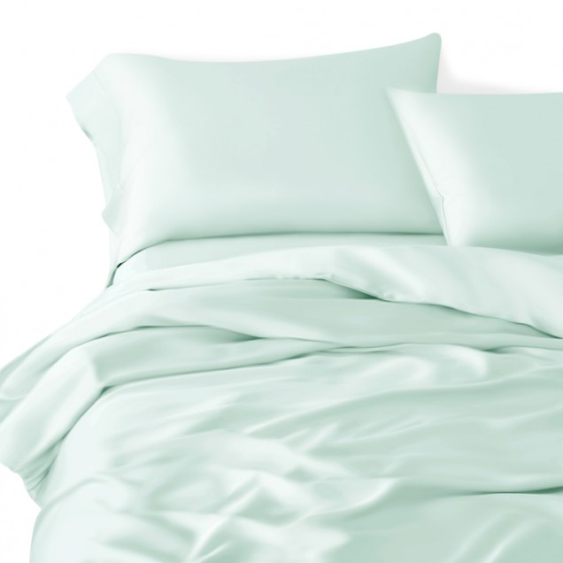 Light Cyan 3 PCS 22 Momme Mulberry Silk Duvet Cover Set for Sale Light Cyan 3 PCS 22 Momme Mulberry Silk Duvet Cover Set for Sale