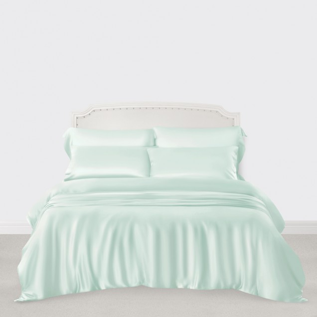 Light Cyan 3 PCS 22 Momme Mulberry Silk Duvet Cover Set for Sale Light Cyan 3 PCS 22 Momme Mulberry Silk Duvet Cover Set for Sale