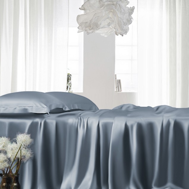 Misty Blue 22 Momme Mulberry Silk Fitted Sheet for Sale Misty Blue 22 Momme Mulberry Silk Fitted Sheet for Sale