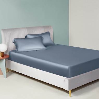 Misty Blue 22 Momme Mulberry Silk Fitted Sheet for Sale