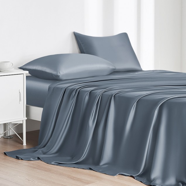 Misty Blue 22 Momme Mulberry Silk Flat Sheet for Sale