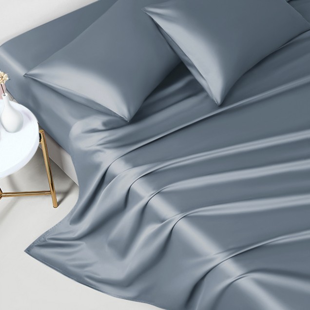 Misty Blue 22 Momme Mulberry Silk Flat Sheet for Sale