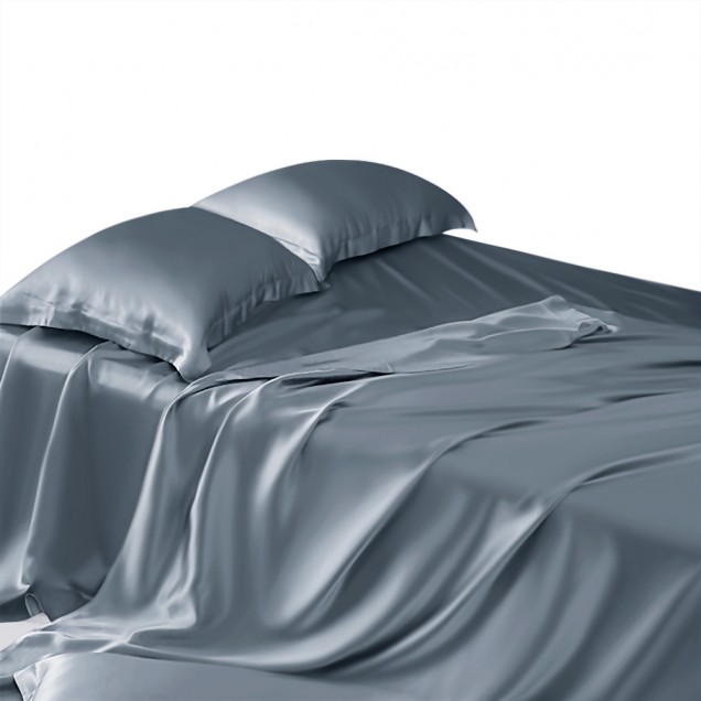 Misty Blue 22 Momme Mulberry Silk Sheet Set for Sale Misty Blue 22 Momme Mulberry Silk Sheet Set for Sale