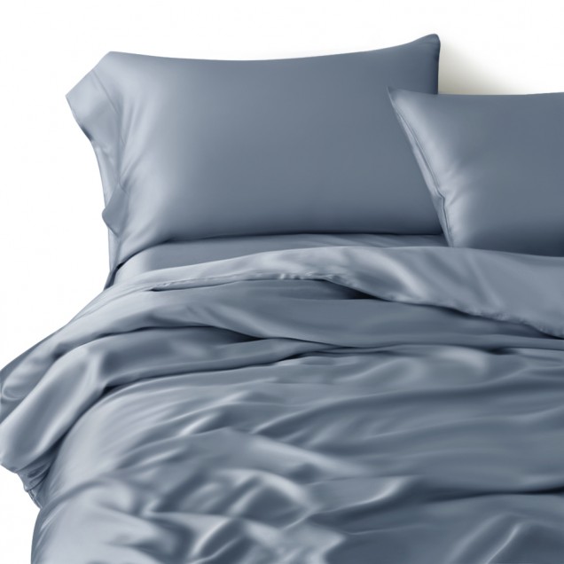 Misty Blue 3 PCS 22 Momme Mulberry Silk Duvet Cover Set for Sale Misty Blue 3 PCS 22 Momme Mulberry Silk Duvet Cover Set for Sale