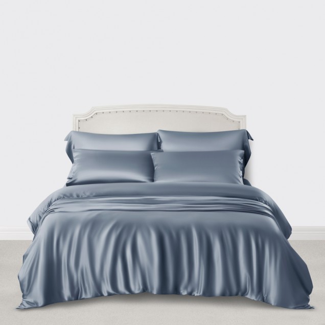 Misty Blue 3 PCS 22 Momme Mulberry Silk Duvet Cover Set for Sale Misty Blue 3 PCS 22 Momme Mulberry Silk Duvet Cover Set for Sale
