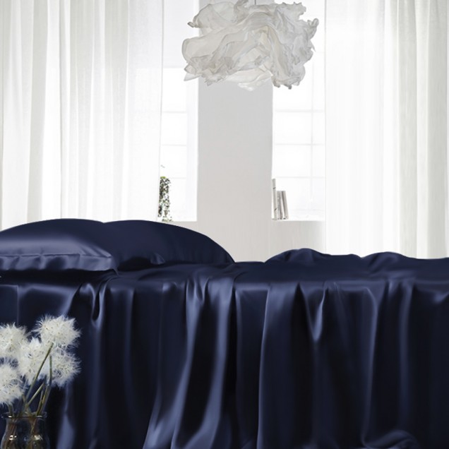 Navy 22 Momme Mulberry Silk Fitted Sheet for Sale Navy 22 Momme Mulberry Silk Fitted Sheet for Sale