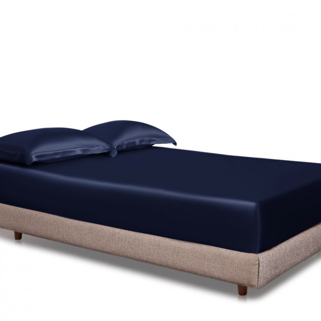 Navy 22 Momme Mulberry Silk Fitted Sheet for Sale Navy 22 Momme Mulberry Silk Fitted Sheet for Sale