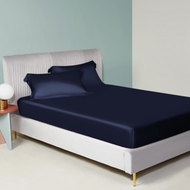 Navy 22 Momme Mulberry Silk Fitted Sheet for Sale