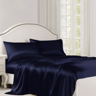 Navy 22 Momme Mulberry Silk Flat Sheet for Sale