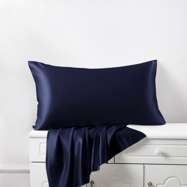 Navy 22 Momme Mulberry Silk Pillowcase with Hidden Zipper for Sale