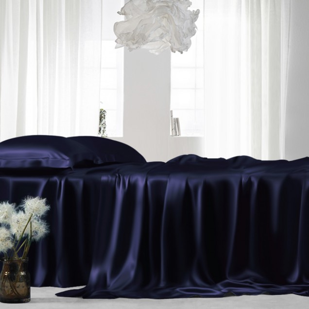 Navy 22 Momme Mulberry Silk Sheet Set for Sale Navy 22 Momme Mulberry Silk Sheet Set for Sale