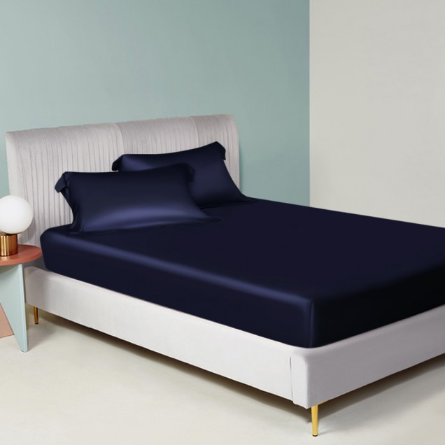 Navy 22 Momme Mulberry Silk Sheet Set for Sale Navy 22 Momme Mulberry Silk Sheet Set for Sale