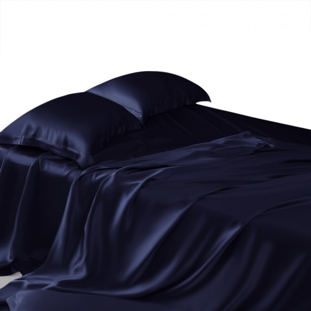 Navy 22 Momme Mulberry Silk Sheet Set for Sale Navy 22 Momme Mulberry Silk Sheet Set for Sale