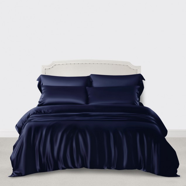 Navy 3 PCS 22 Momme Mulberry Silk Duvet Cover Set for Sale Navy 3 PCS 22 Momme Mulberry Silk Duvet Cover Set for Sale