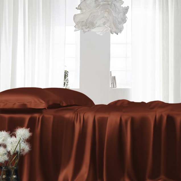 Rust Red 22 Momme Mulberry Silk Fitted Sheet for Sale Rust Red 22 Momme Mulberry Silk Fitted Sheet for Sale