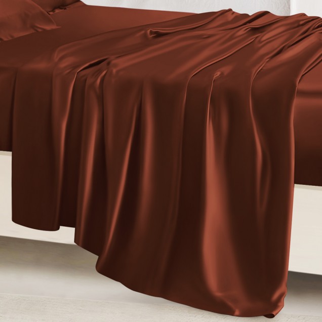 Rust Red 22 Momme Mulberry Silk Sheet Set for Sale Rust Red 22 Momme Mulberry Silk Sheet Set for Sale