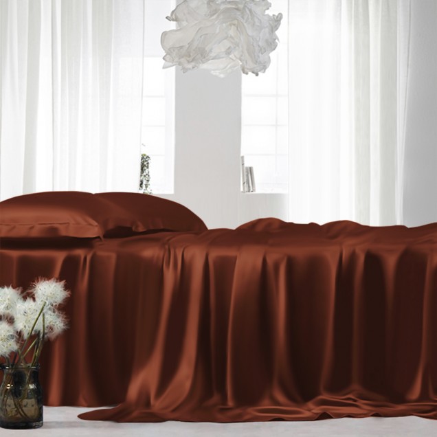 Rust Red 22 Momme Mulberry Silk Sheet Set for Sale Rust Red 22 Momme Mulberry Silk Sheet Set for Sale