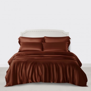 Rust Red 3 PCS 22 Momme Mulberry Silk Duvet Cover Set for Sale