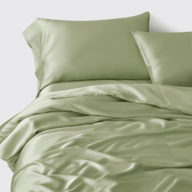 Sage Green 3 PCS 22 Momme Mulberry Silk Duvet Cover Set for Sale Sage Green 3 PCS 22 Momme Mulberry Silk Duvet Cover Set for Sale