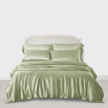 Sage Green 3 PCS 22 Momme Mulberry Silk Duvet Cover Set for Sale