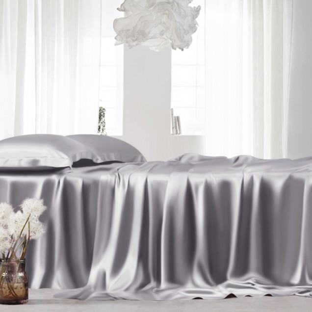 Silver 22 Momme Mulberry Silk Flat Sheet for Sale Silver 22 Momme Mulberry Silk Flat Sheet for Sale