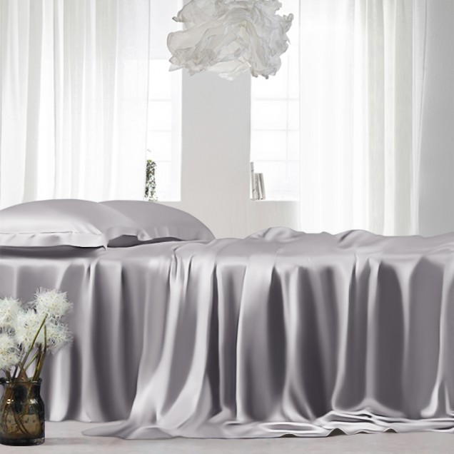 Silver 22 Momme Mulberry Silk Sheet Set for Sale Silver 22 Momme Mulberry Silk Sheet Set for Sale