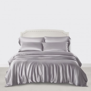 Silver 3 PCS 22 Momme Mulberry Silk Duvet Cover Set for Sale
