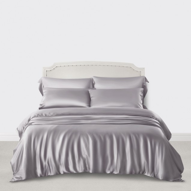 Silver 3 PCS 22 Momme Mulberry Silk Duvet Cover Set for Sale Silver 3 PCS 22 Momme Mulberry Silk Duvet Cover Set for Sale