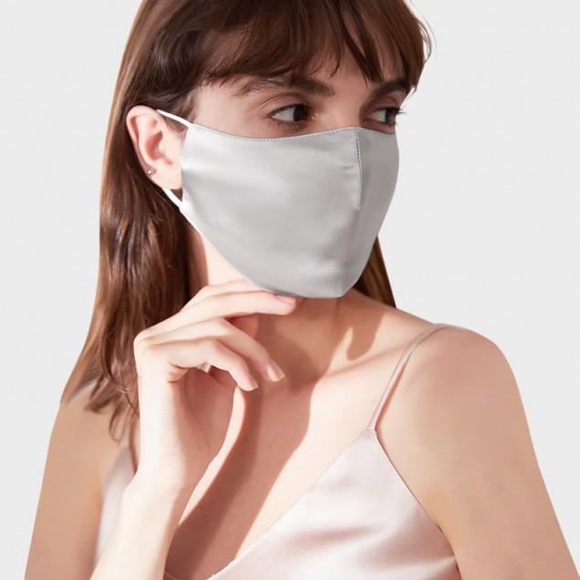 Silver & White Double-Sided 22 Momme Silk Face Mask for Sale Silver & White Double-Sided 22 Momme Silk Face Mask for Sale