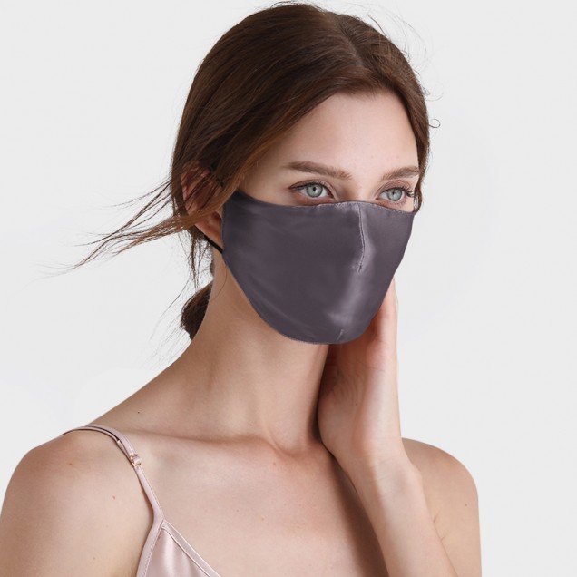 Slate Gray & Black Double-Sided 22 Momme Silk Face Mask for Sale Slate Gray & Black Double-Sided 22 Momme Silk Face Mask for Sale