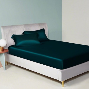 Teal 22 Momme Mulberry Silk Fitted Sheet for Sale