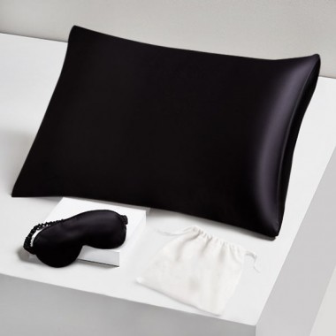 Two Piece Silk Gift Set Black Pillowcase & Eye Mask for Sale