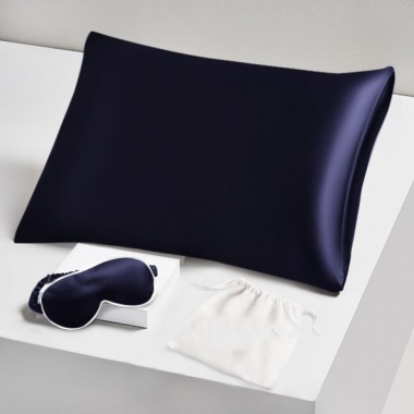 Two Piece Silk Gift Set Navy Pillowcase & Eye Mask for Sale