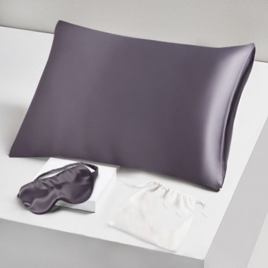 Two Piece Silk Gift Set Slate Gray Pillowcase & Eye Mask for Sale