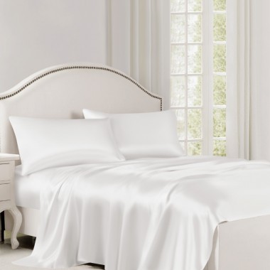 White 22 Momme Mulberry Silk Flat Sheet for Sale