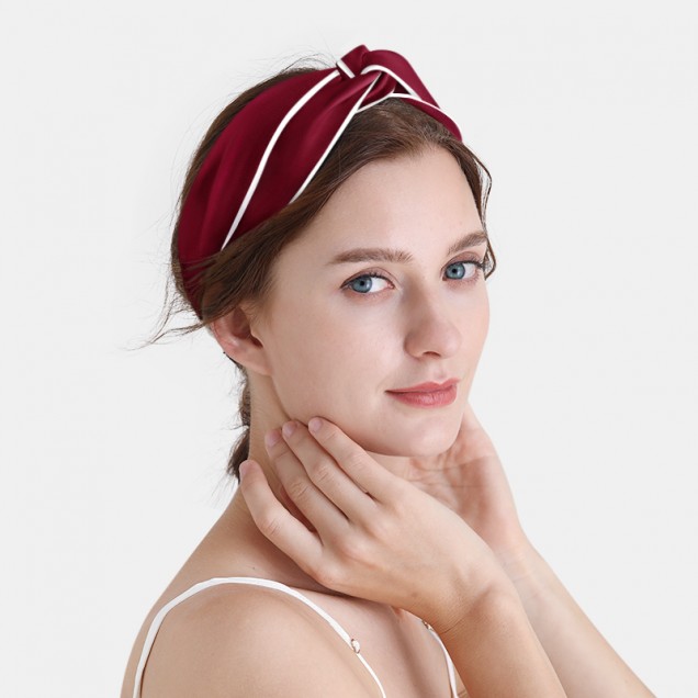 Wine & Ivory Silk Headband for Sale Wine & Ivory Silk Headband for Sale